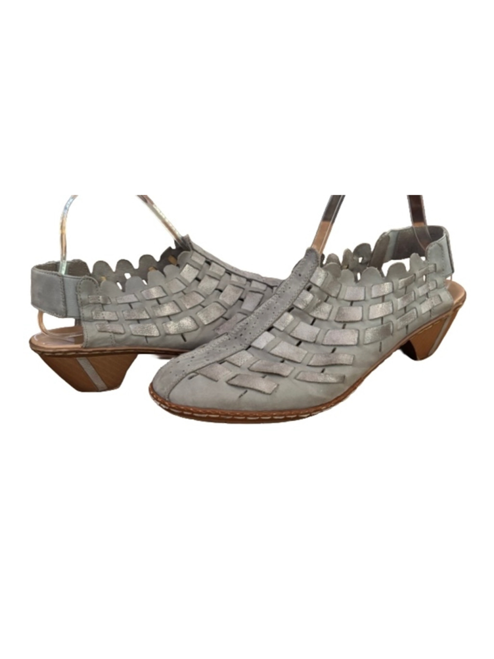 Rieker Sina Antistress Blu/Gry woven Lthr slngbk shoes SZ 9 lagenlook comfort - Picture 2 of 8